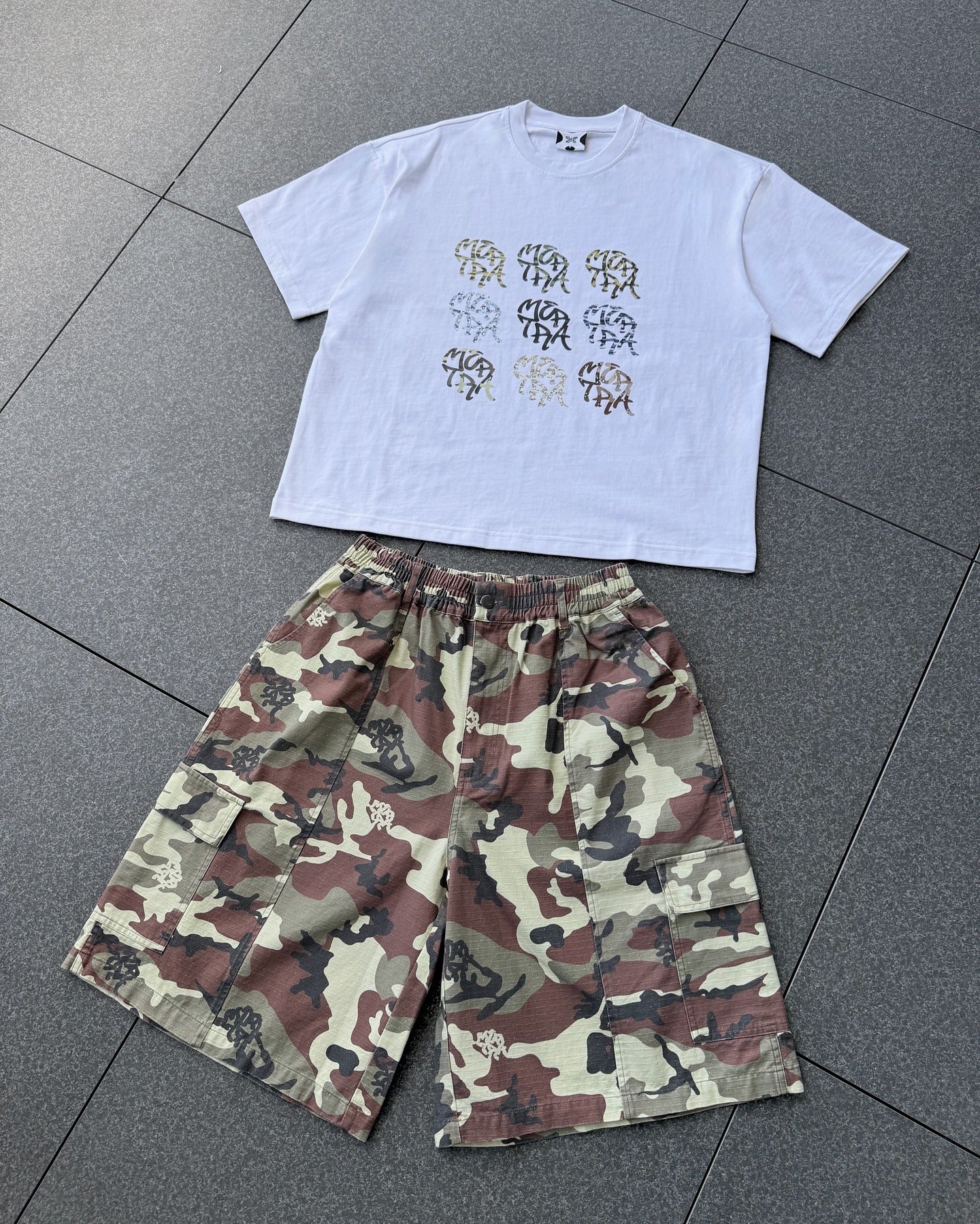 Mertra White Tee & Camo Shorts Set